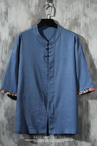 2023风春夏款拼接盘扣汉服唐装亚短袖衬衫A087-1-YM952-P55