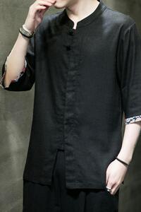 2023风春夏款拼接盘扣汉服唐装亚短袖衬衫A087-1-YM952-P55图片