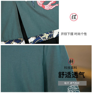 风春夏款锦鲤刺绣拼接盘扣五分袖宽松衬衫男A087-1-YM953-P65图片