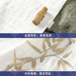 新中式竹扣竹叶刺绣棉麻五分袖提花面料古装衬衫A087-1-YM718-P75图片