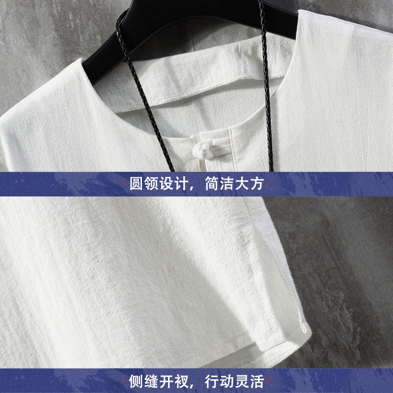 风2025圆领盘扣五分袖薄款荷花刺绣T恤男A087-1-YM902-P55,男装T恤,电商A087-1