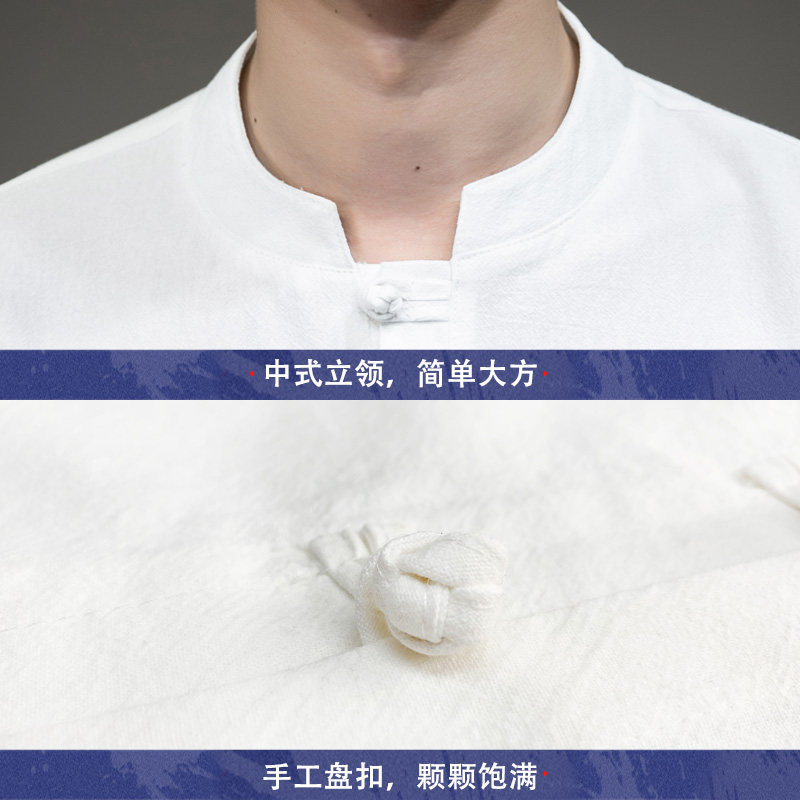 新中式夏季薄款仙鹤刺绣V领盘扣五分袖T恤男A087-1-YM901-P55,男装T恤,电商A087-1