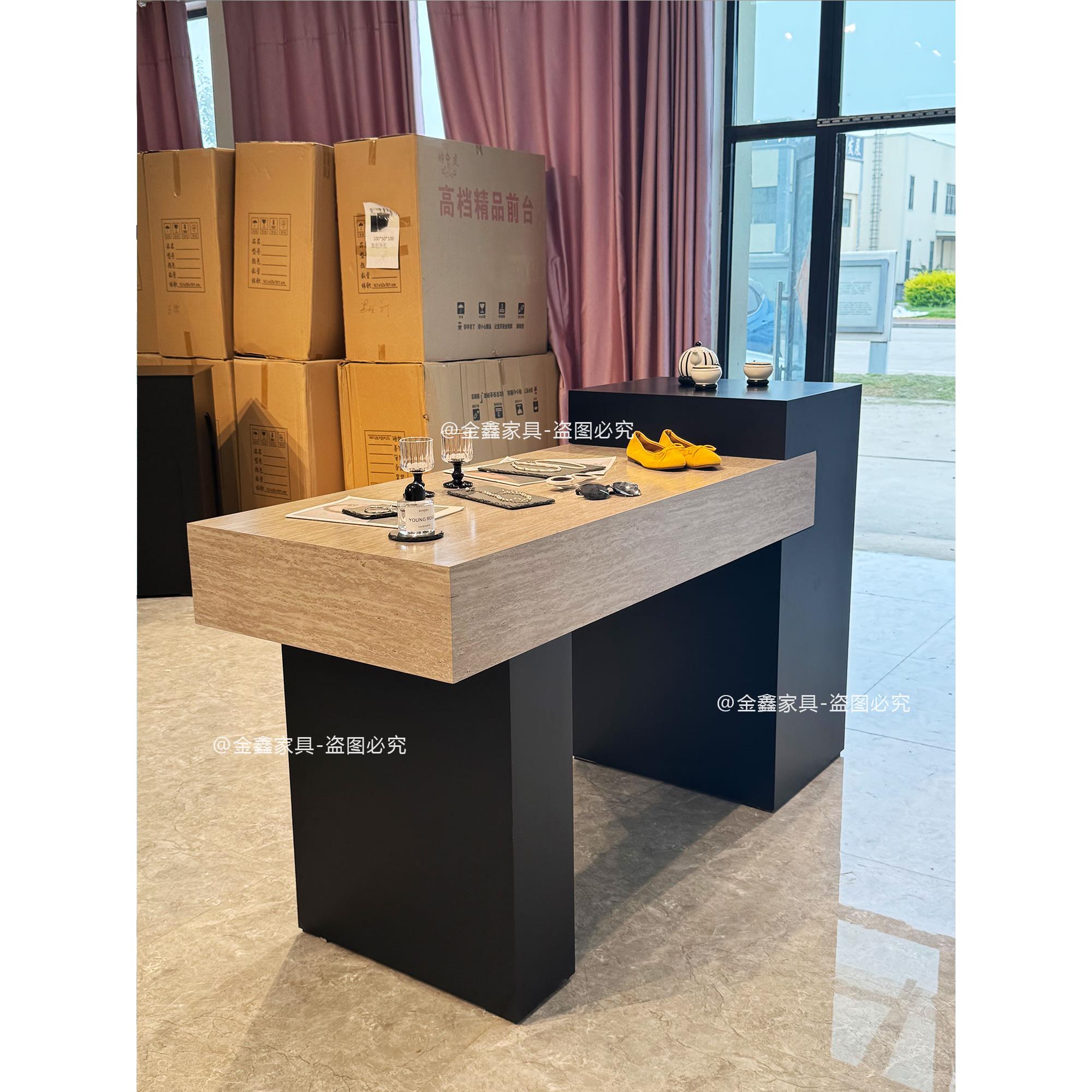 服装店中岛展示台店铺商用流水台彷洞石女装店中岛桌拼色陈列柜台