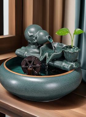 小型桌面流水摆件循环水景水车风水轮招财客厅办公室茶桌葫芦装饰