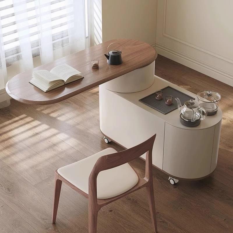 客厅阳台活动核桃实木茶几茶几泡茶综合旋转茶几多功能办公