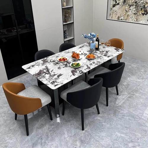 2025新款雪山飞狐奢石餐桌长方形轻奢高级感天然大理石桌椅组合