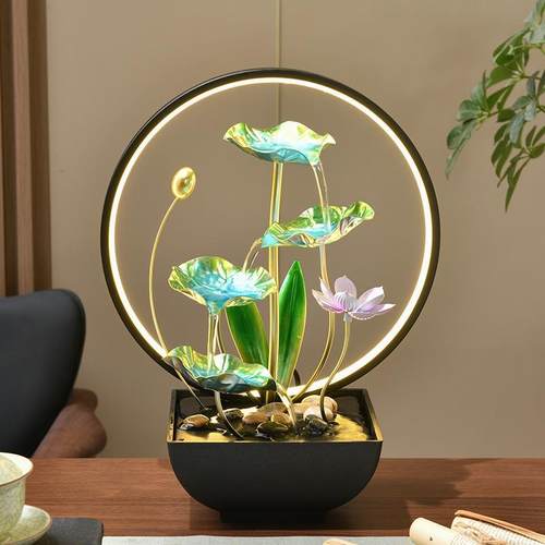 创意荷塘月色流水摆件循环水景观桌面电视柜招财乔迁玄关客厅礼品