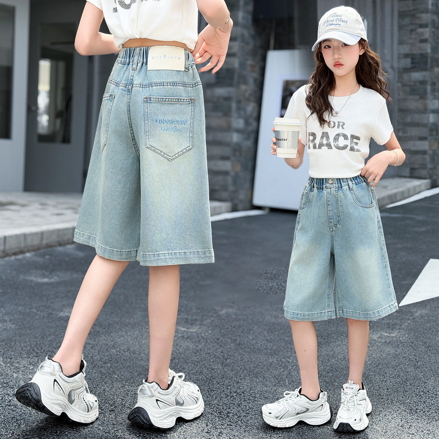 女童牛仔中裤夏季薄款2026新款中大童五分裤初中生夏装儿童短裤潮