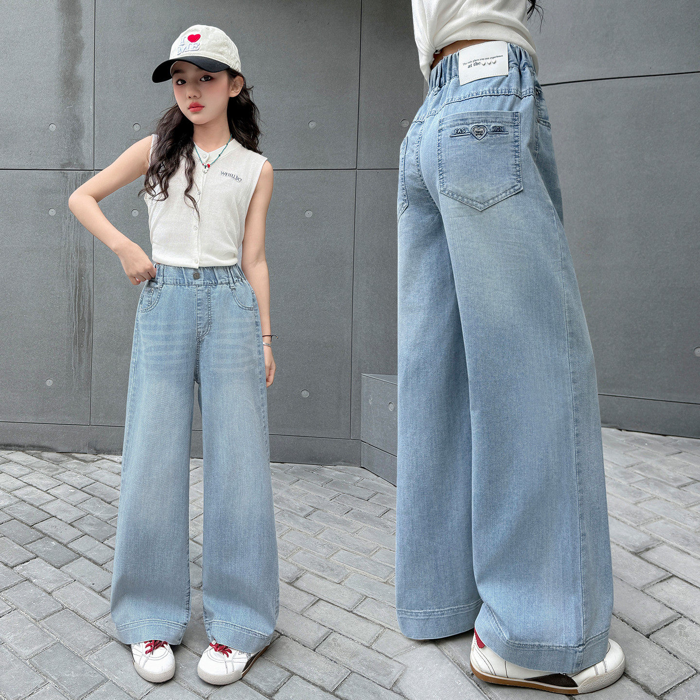 女童裤子夏季薄款2026新款夏装大童阔腿牛仔裤儿童夏款长裤初中生