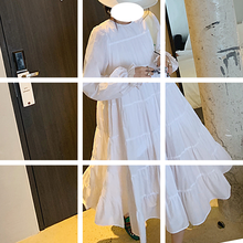 白色超仙甜美裙子 过膝韩版 中长款 长袖 连衣裙女2019夏季 MONA 新款