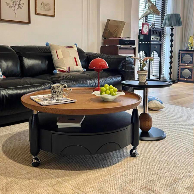 中古风轻奢高级感移动大小圆茶几组合2026新款客厅家用小户型茶几