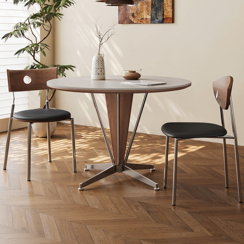 奥古斯特包豪斯实木岩板圆桌