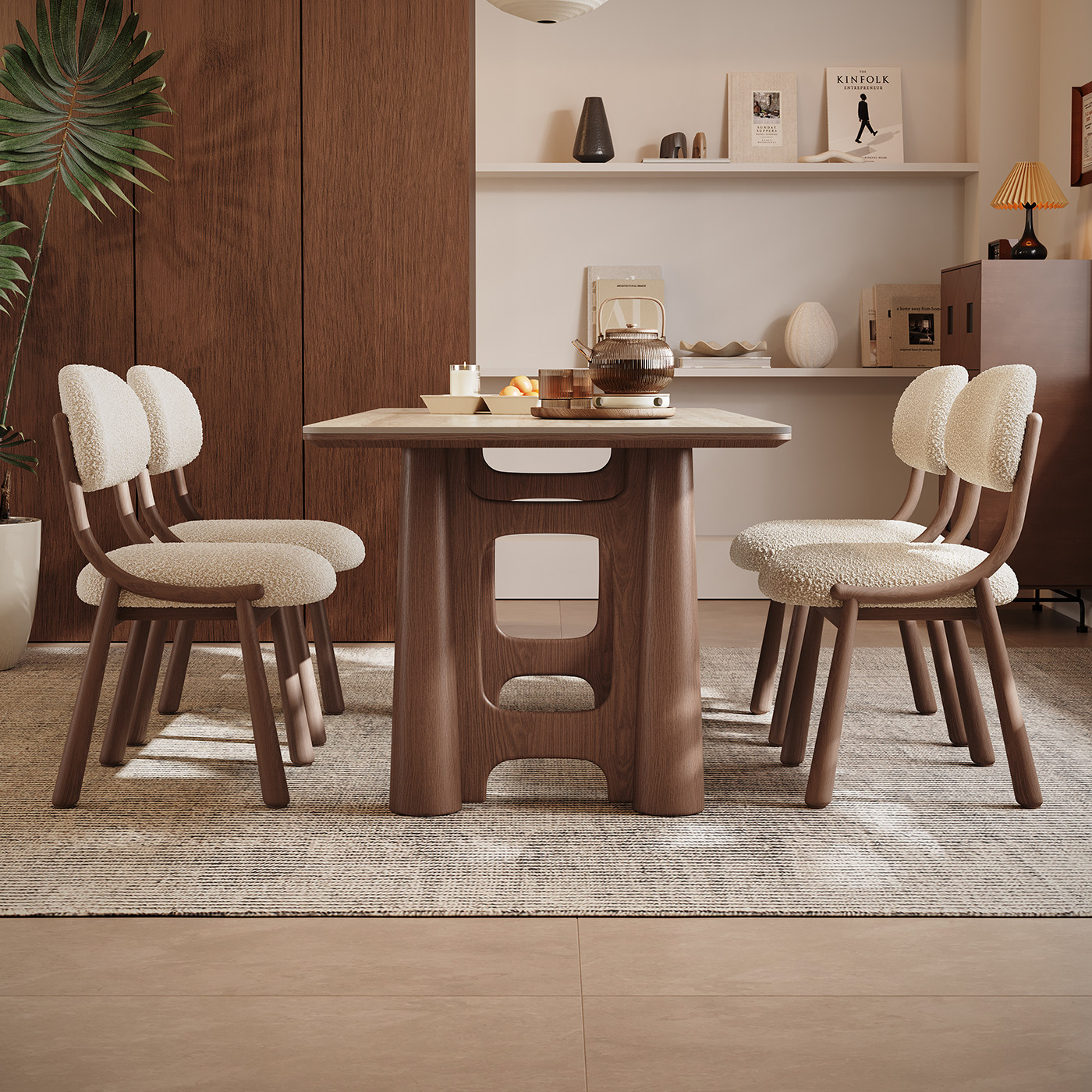 奥古斯特洞石岩板餐桌长方形