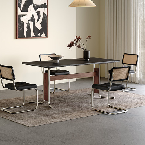 奥古斯特复古风不锈钢脚岩板餐桌