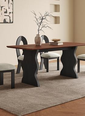 复古实木餐桌长方形黑色2025新款现代简约中古风胡桃色全实木餐桌