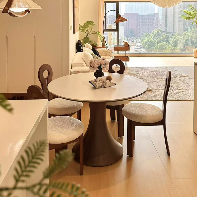 奥古斯特复古纯白曼妙岩板餐桌