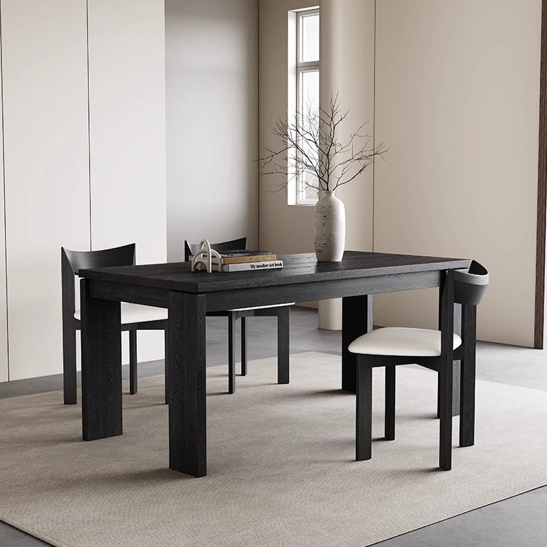 复古风黑胡桃色实木餐桌现代简约全实木面意式极简家用长方形饭桌