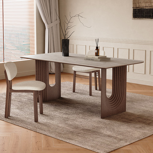 奥古斯特中古侘寂风实木岩板餐桌