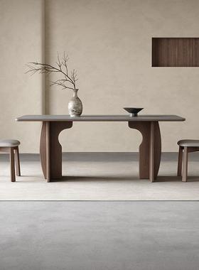 意式实木餐桌长方形家用餐厅胡桃色现代简约灰色高端北欧岩板餐桌