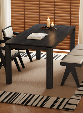 黑色实木餐桌长方形家用白蜡木设计师2025新款复古大板实木饭桌椅