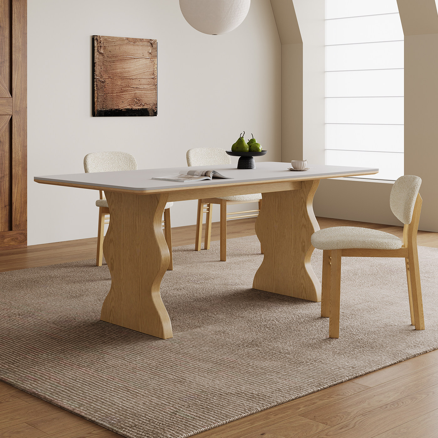 奥古斯特原木奶油风餐桌2025新款高端顺德小户型涟漪纯白岩板餐桌