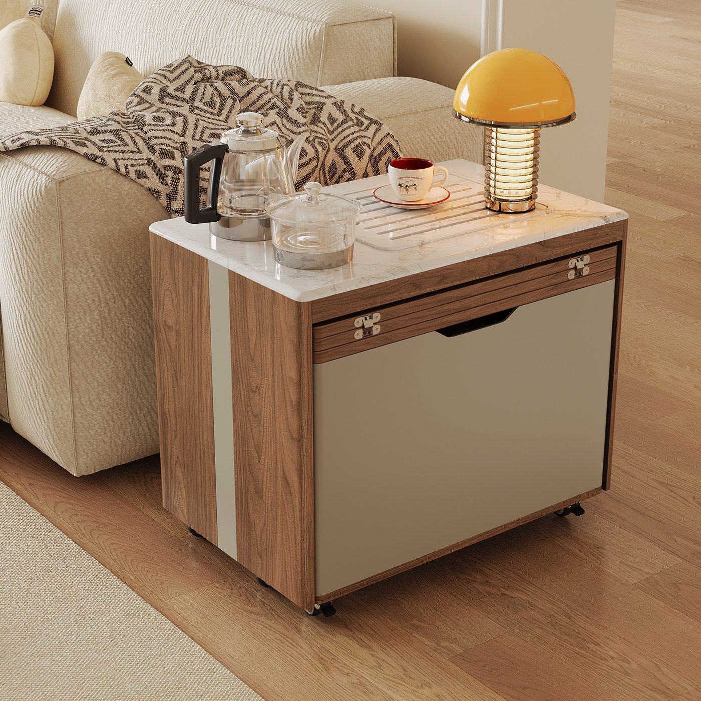 2026新款中古风移动边几伸缩折叠茶几小户型推车沙发边柜客厅茶几