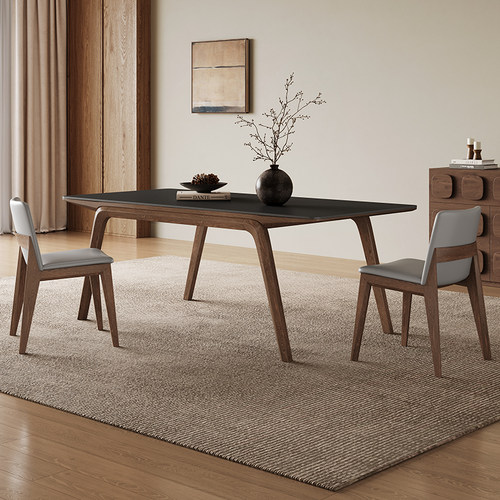 奥古斯特黑色岩板餐桌家用