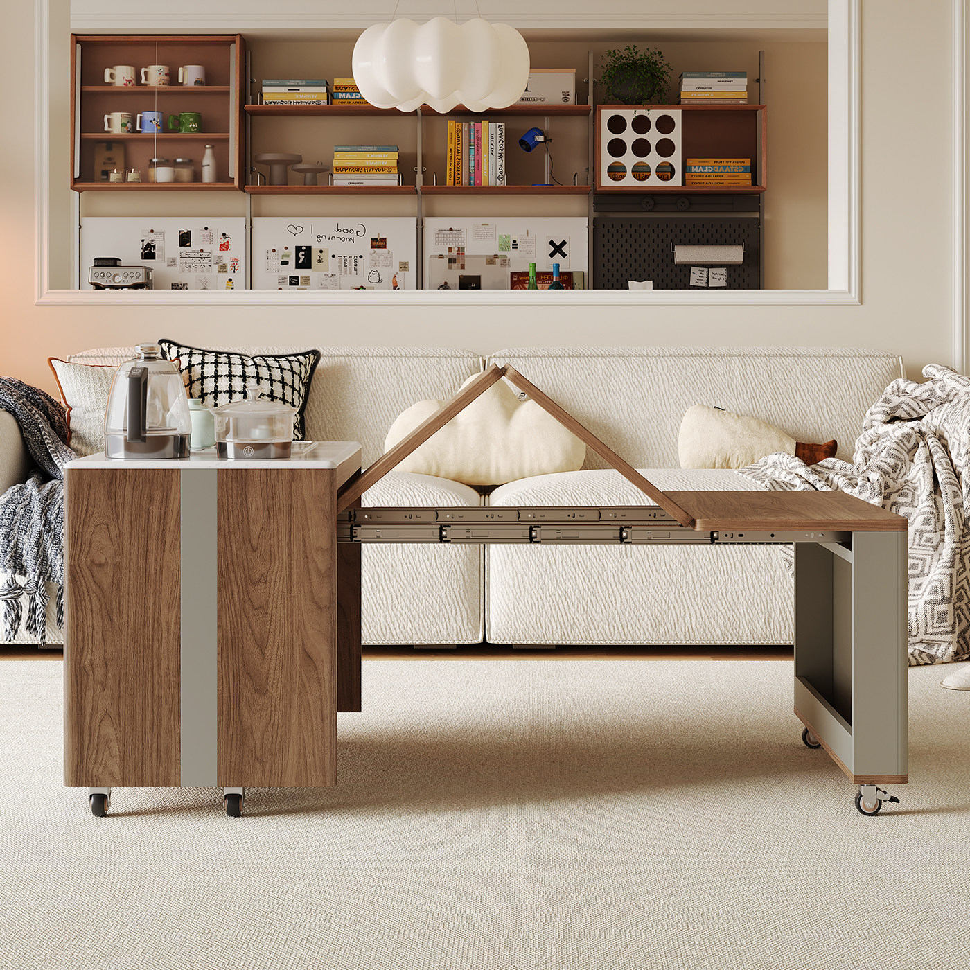 可移动伸缩折叠小推车2026新款中古风小户型边几家用客厅沙发茶几