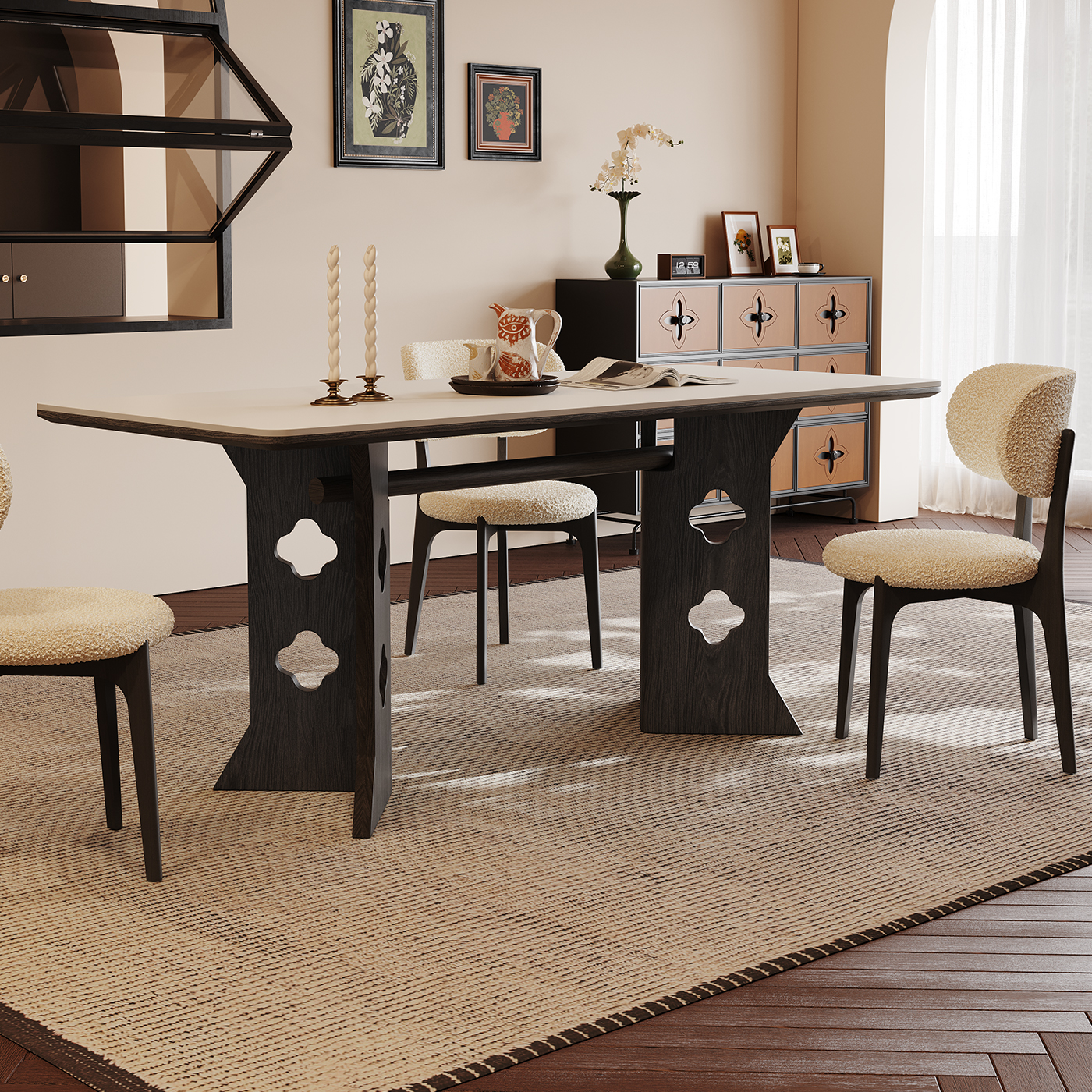 长方形实木餐桌2025新款家用客厅饭桌高级感法式复古白色岩板餐桌