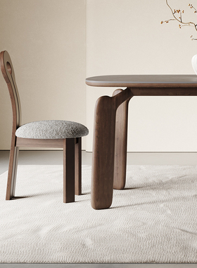 侘寂风实木餐椅家用轻奢设计师样板间休闲靠背椅中古复古风椅子