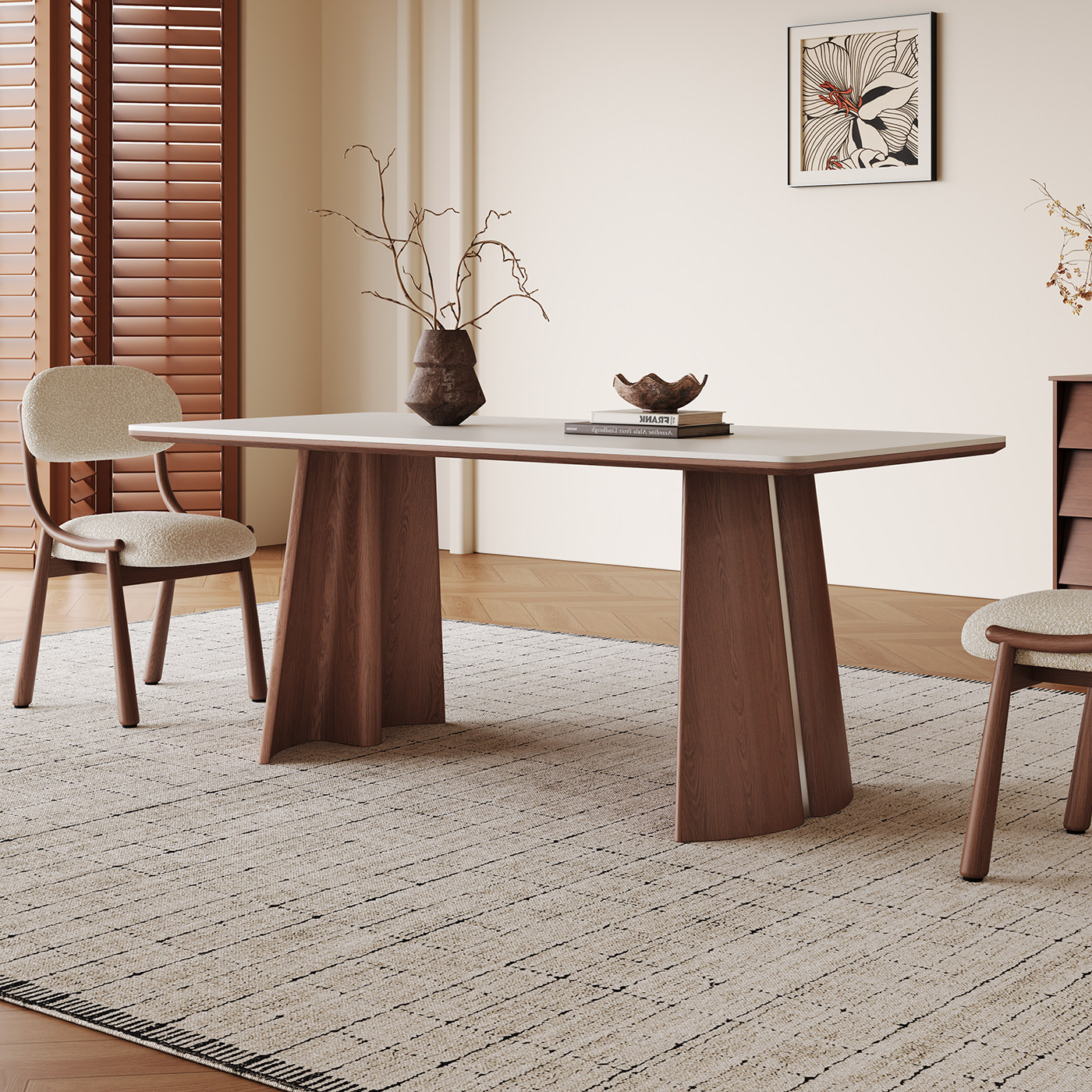 中古风实木餐桌2025新款客厅侘寂家用小户型高端意式白色岩板餐桌