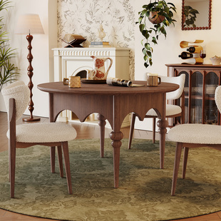 实木圆桌 美式 法式 中古风餐桌圆桌全实木大板10人广东佛山2026新款