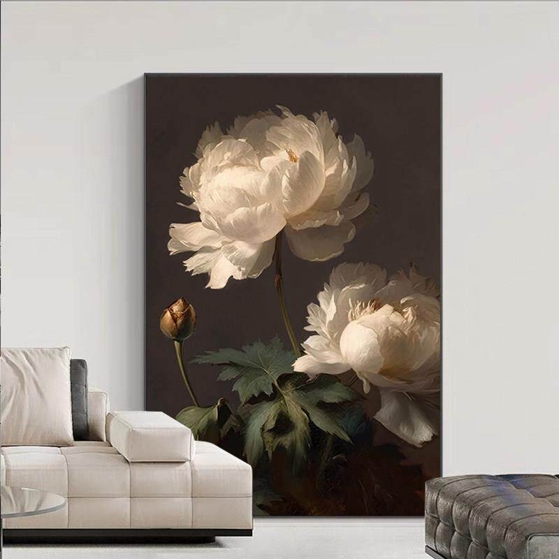 简约现代客厅装饰画牡丹花卉高级感大气落地画竖版沙发背景墙挂画