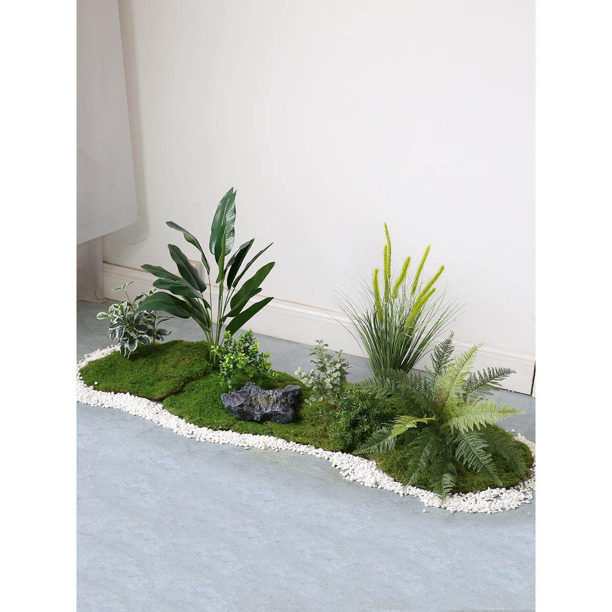 彷真苔藓造景室内假绿植花艺装饰组合楼梯下花槽彷生植物草丛摆件