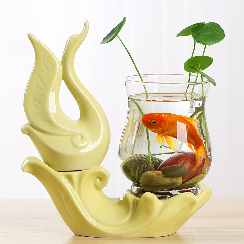 创意绿萝水培植物玻璃透明养花花瓶插花容器陶瓷花盆桌面装饰摆件