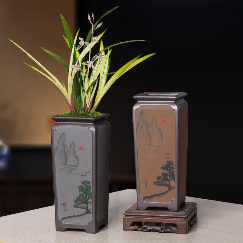 紫砂大号花盆陶瓷兰花专用多肉盆景特价创意简约家用客厅古典清仓