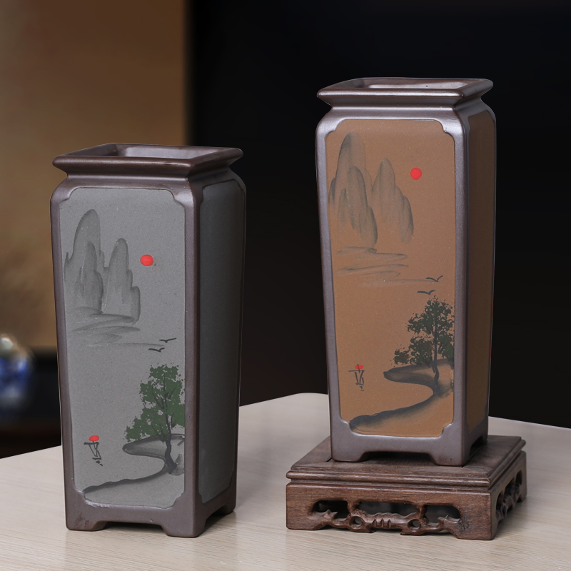 紫砂兰花特价古典风清仓花盆陶瓷