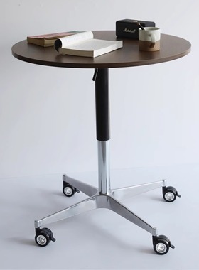 小木良品覆古升降桌可移动圆桌中古小餐桌沙发办公边几小户型茶几