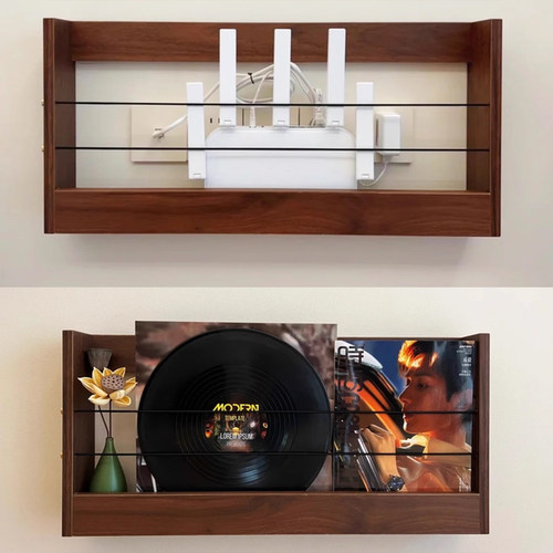 小木良品路由器遮挡机顶盒收纳盒杂志架电视柜插座遮丑遮线神器