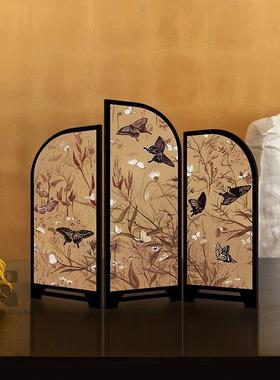 《百蝴蝶图》桌面屏风摆件、新中国风茶室餐具柜餐桌摆设、古色古