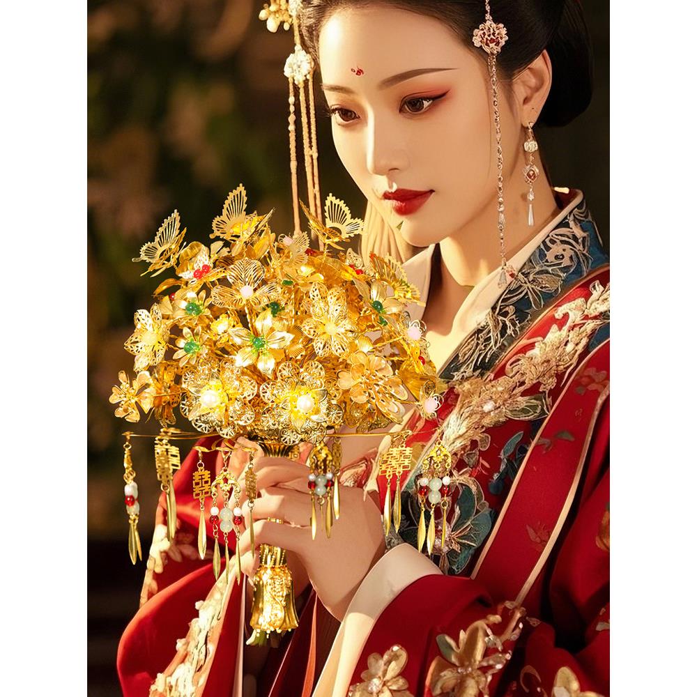 金色新娘手捧花中式闺蜜送礼点翠手工diy高级送女友结婚礼物秀禾