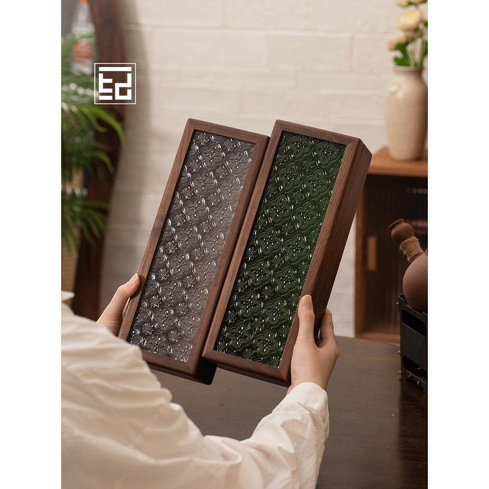 文玩收纳盒黑胡桃实木海棠花玻璃盖蜜蜡手串核桃手把件首饰盒覆古