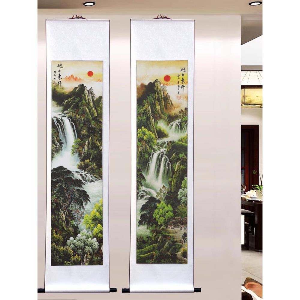 山水画对联字画客厅公司办公室国画背景画挂画中堂画卷轴旭日东升