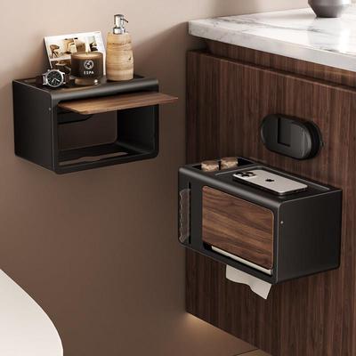 木纹化妆室纸巾盒浴室洗手间防水抽取式卫生纸盒壁挂式免打孔卷筒