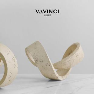 梵其现代轻奢几何环形摆件创意艺术彷洞石样板间客厅电视柜装 饰品