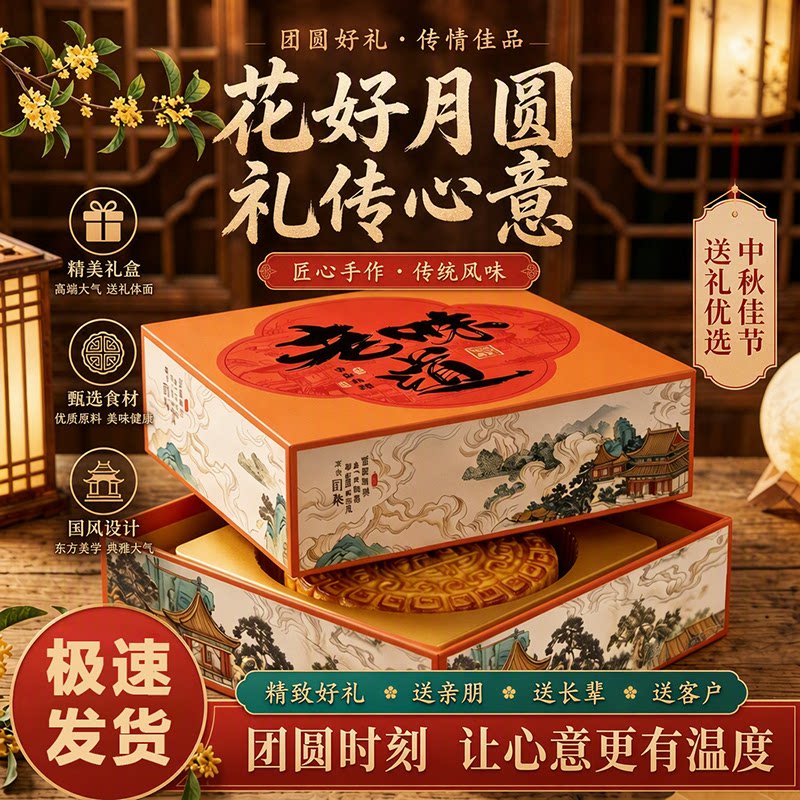 中秋大月饼500g古风礼盒多口味