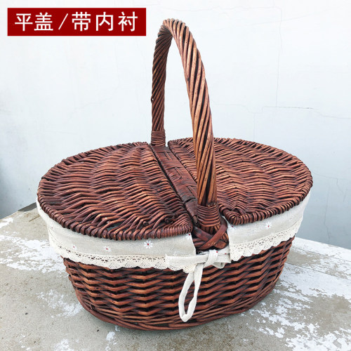 特惠酒店商场PA保洁篮柳藤编工艺阿姨清洁蓝带内衬手提篮现货