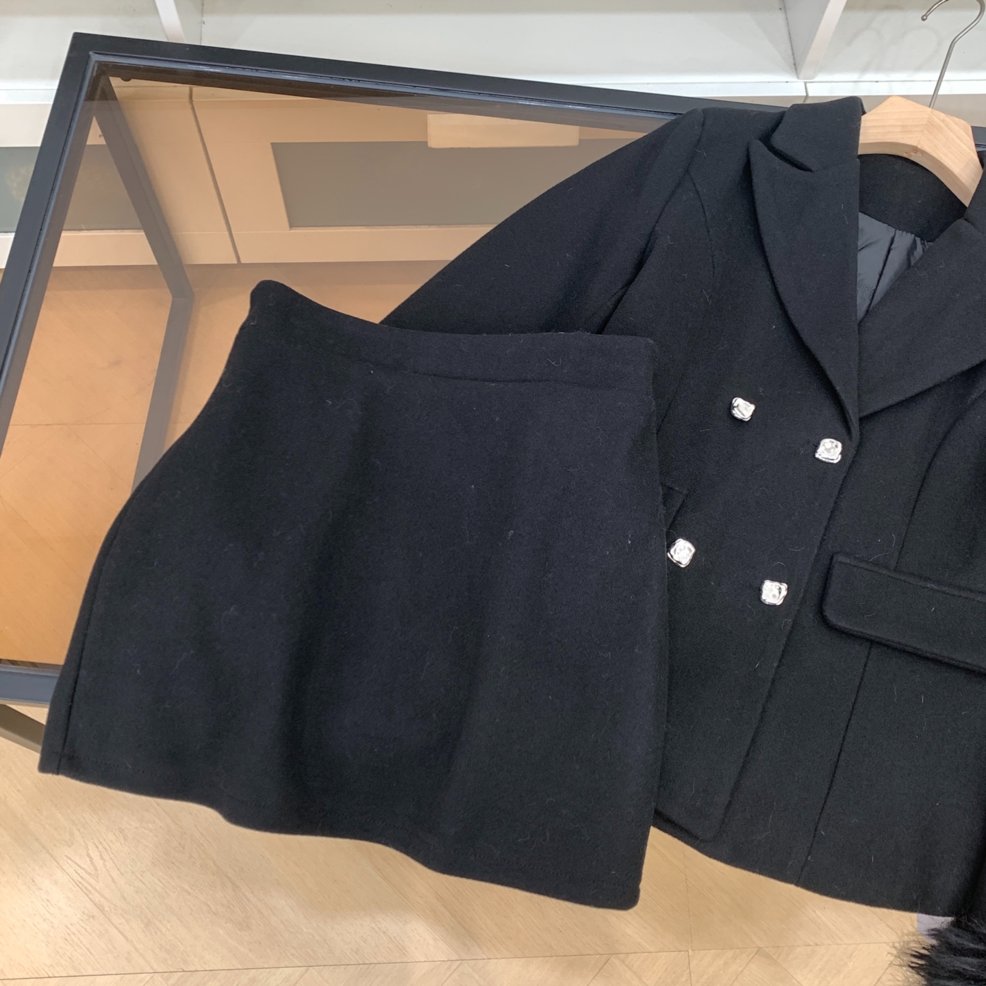 小香风时尚气质套装单排扣开衫上衣+高腰显瘦短裙K#8