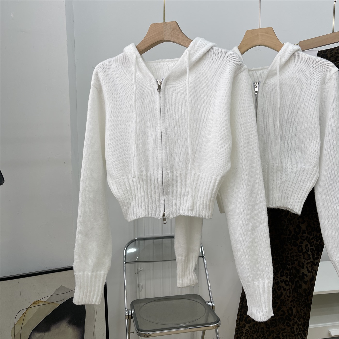 连帽毛衣针织开衫女2025春秋新款设计感修身上衣外套K#16