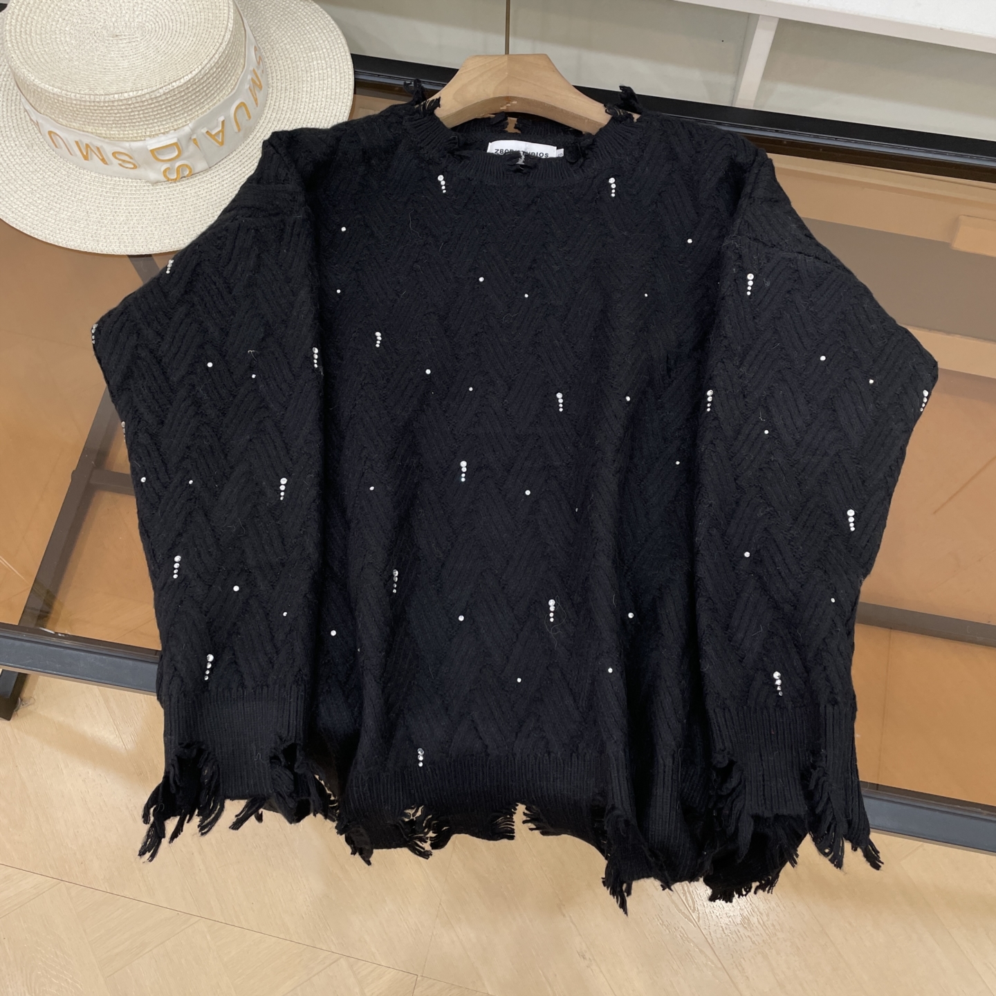 美式复古风破洞风时尚百搭长袖上衣女宽松显瘦毛衣J#31